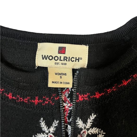 Woolrich Wool Zip Up Sweater Embroidered Snowflake Black Small - Picture 3 of 9